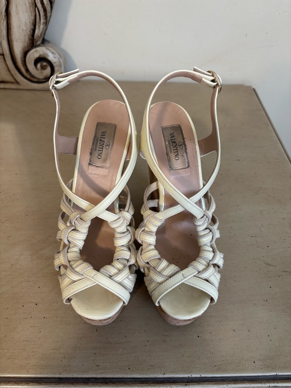 Valentino Cream Knotted Leather Slingback Heels